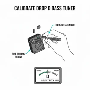 A detailed view of the fine-tuning adjustment screw on a professional drop d bass tuner.