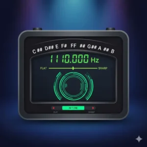 The high-accuracy strobe mode on a professional guitar tuner frequency display for perfect intonation.