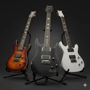 A collection of different Schecter signature series zacky vengeance guitar models.