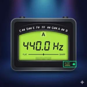 Calibration settings for 440Hz and 432Hz shown on a clear guitar tuner frequency display.