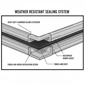 Detailed view of the weather-resistant aluminum valance seal on a bass guitar flight case.