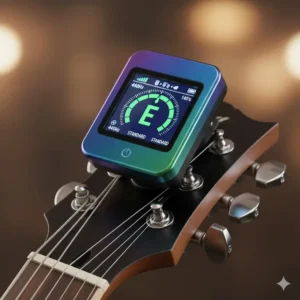 A sleek digital clip-on tuner for headstock, an essential and cool guitar accessories item for precise tuning.