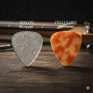 Comparison of nylon and celluloid materials to find the best plectrums for your playing style.