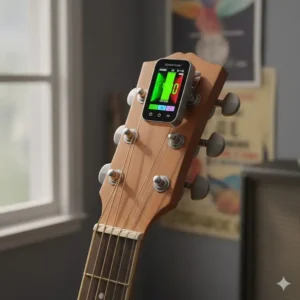 A digital clip-on tuner which is one of the best guitar accessories for keeping your instrument in tune.