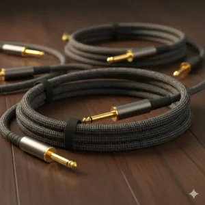 Premium braided cables and gold-plated connectors rated as the best electric guitar accessories for tone quality.