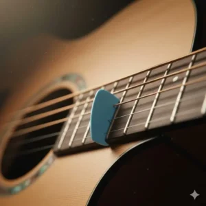 Thin and flexible picks used on an acoustic guitar, perfect for those seeking the best plectrums for strumming.