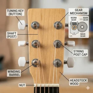 Detailed diagram showing the internal gear components of acoustic pegs.