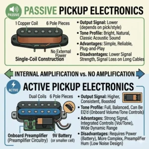 Infographic demonstrating how a sound hole pickup effectively reduces stage feedback.