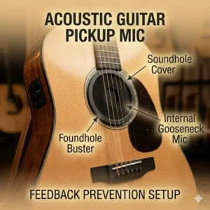 Using a soundhole cover to reduce feedback when using an acoustic guitar pickup mic.