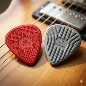 Detailed view of non-slip grip patterns found on the best guitar picks for electric guitar.