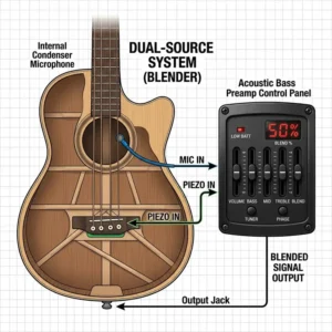 Illustration 5: A dual-source acoustic bass pickup system that blends a piezo sensor with an internal microphone.