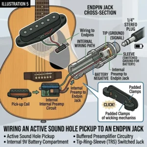 Detailed wiring schematic of a sound hole pickup connected to an internal endpin jack.