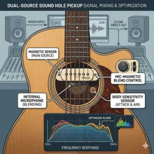 An illustration demonstrating how the best sound hole pickups for recording studio effectively suppress feedback in a studio environment.