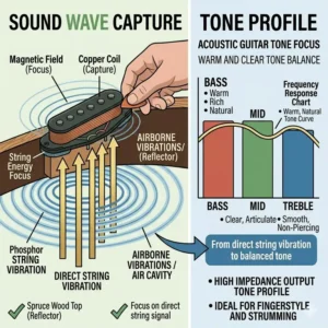 Frequency response chart showing the natural tone profile of a professional sound hole pickup