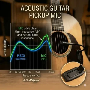A frequency response chart showing the tonal range of an acoustic guitar pickup mic.