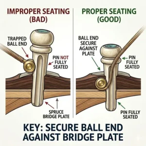 Sizing chart showing different taper angles and measurements for various types of guitar bridge pins.