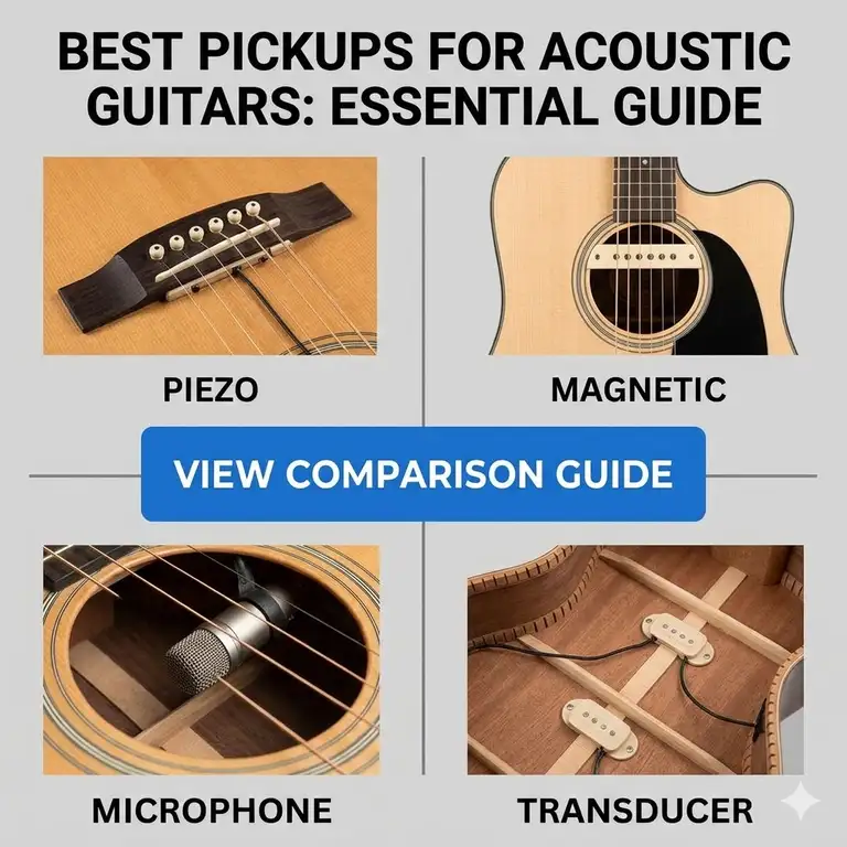 A comprehensive comparison guide of the best pickups for acoustic guitars featuring piezo, magnetic, and microphone types.