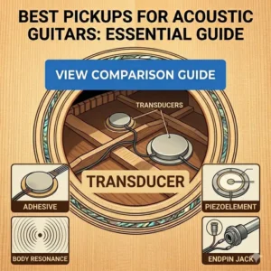 Soundboard transducer contact pickups attached inside the body, considered among the best pickups for acoustic guitars for percussive styles.