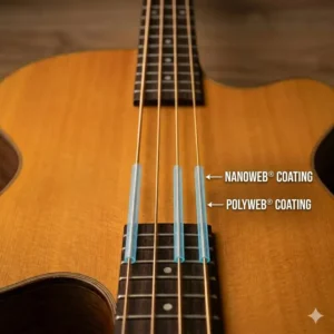 Anatomy diagram showing the core and wrap wire construction of the best acoustic bass strings.