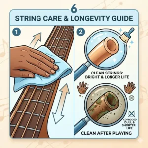 A technical drawing explaining how to measure scale length when choosing acoustic bass strings.