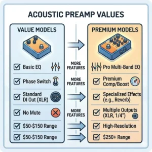 Illustration 7: Feature and price comparison table to help users choose the best acoustic guitar preamp for their needs.