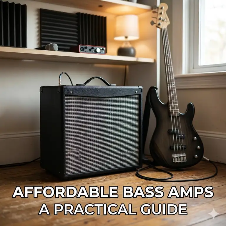A high-quality affordable bass amp in a professional home studio setting.