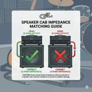 A comparison graphic showcasing the size difference between a compact and a full-sized bass cabinet and head.