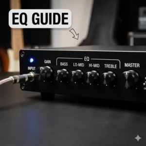A close-up of the control panel of a top bass amp showing EQ settings.