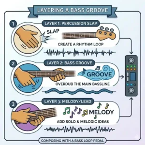 A visual breakdown of layering grooves using a bass guitar loop pedal.