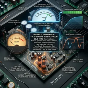 A technical chart comparing the wattage output and headroom of a bass power amplifier.