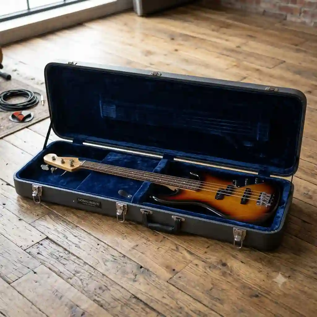 A premium padded short scale bass gig bag featuring thick foam padding and heavy-duty zippers.