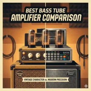 An infographic comparing a classic vintage model with a sleek modern design to find the best bass tube amplifier.
