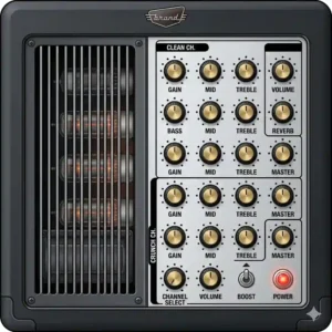 Close-up illustration of control knobs, EQ settings, and gain switches found on the best amp heads.