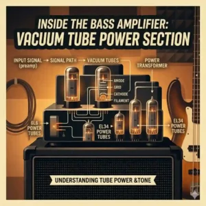 A labeled technical diagram showing the internal vacuum tubes and electronic components of the best bass tube amplifier.