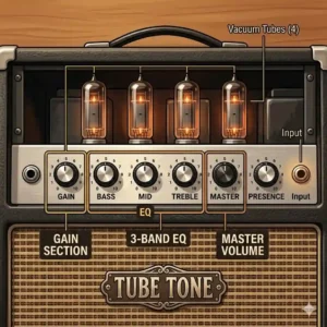 A vintage-style tube bass amp combo with a tweed covering, illustrating classic analog warm tone equipment for bassists.