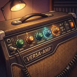 Close-up illustration of the versatile equalizer and effects knobs on the best all around amp.