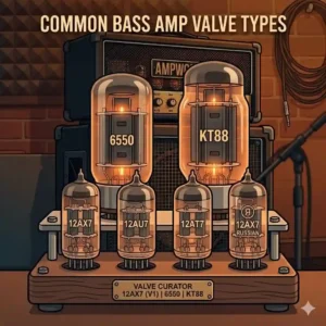 Infographic comparing a bass guitar tube amp to a modern solid-state amplifier.