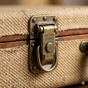 Vintage tweed wood-core bass hard case with gold hardware and a classic look.