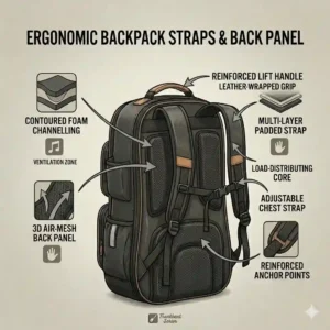 Ergonomic mesh padded shoulder straps on the back of a bass guitar gig bag