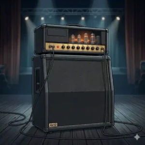 7. A powerful head and cabinet stack configuration representing the best rated guitar amps for live stage performances.