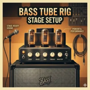 A professional stage rig routing diagram showing a microphone and cables connected to the best bass tube amplifier.