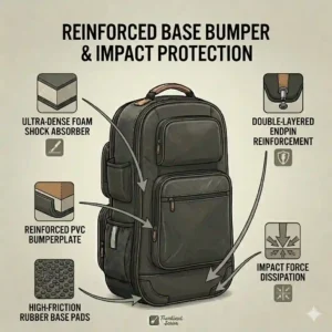 Thick rubber base bumper on the bottom of a bass guitar gig bag for impact protection