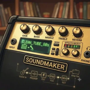 An interface view showing digital modeling presets on the best guitar amp under 200.