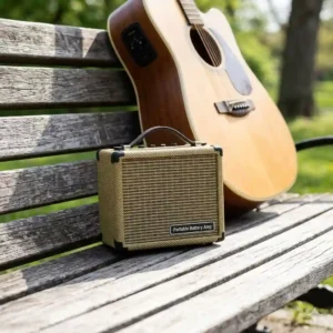 A portable and battery-operated version of the best guitar amp under 200 being used in an outdoor setting.