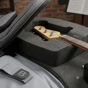Close-up of the thick dual-density foam interior padding designed for the best bass guitar gig bag.