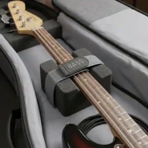 Interior view of an adjustable velcro neck cradle system inside the best bass guitar gig bag.